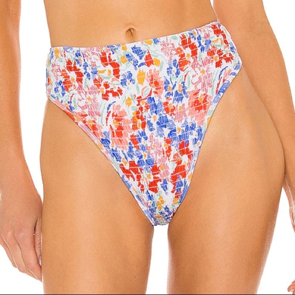 NWT L*SPACE Barlette High Waisted Smocked Bikini Bottom in Flowers Forever